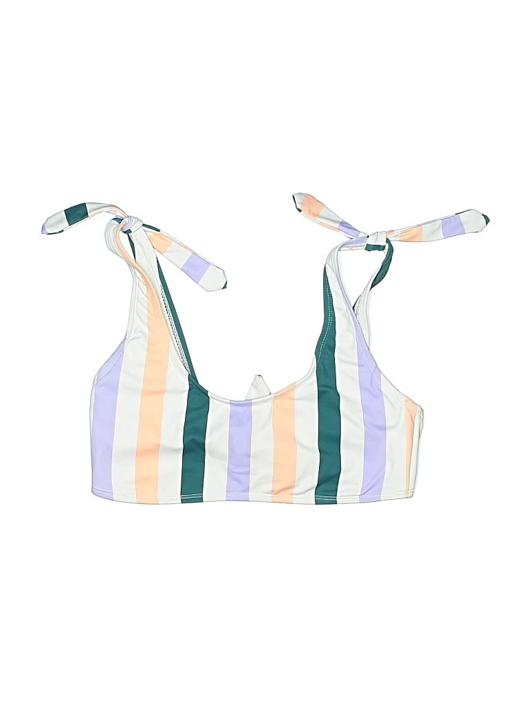 Pre-owned Hula Honey Swimsuit Top White Stripes Pattern Swimwear