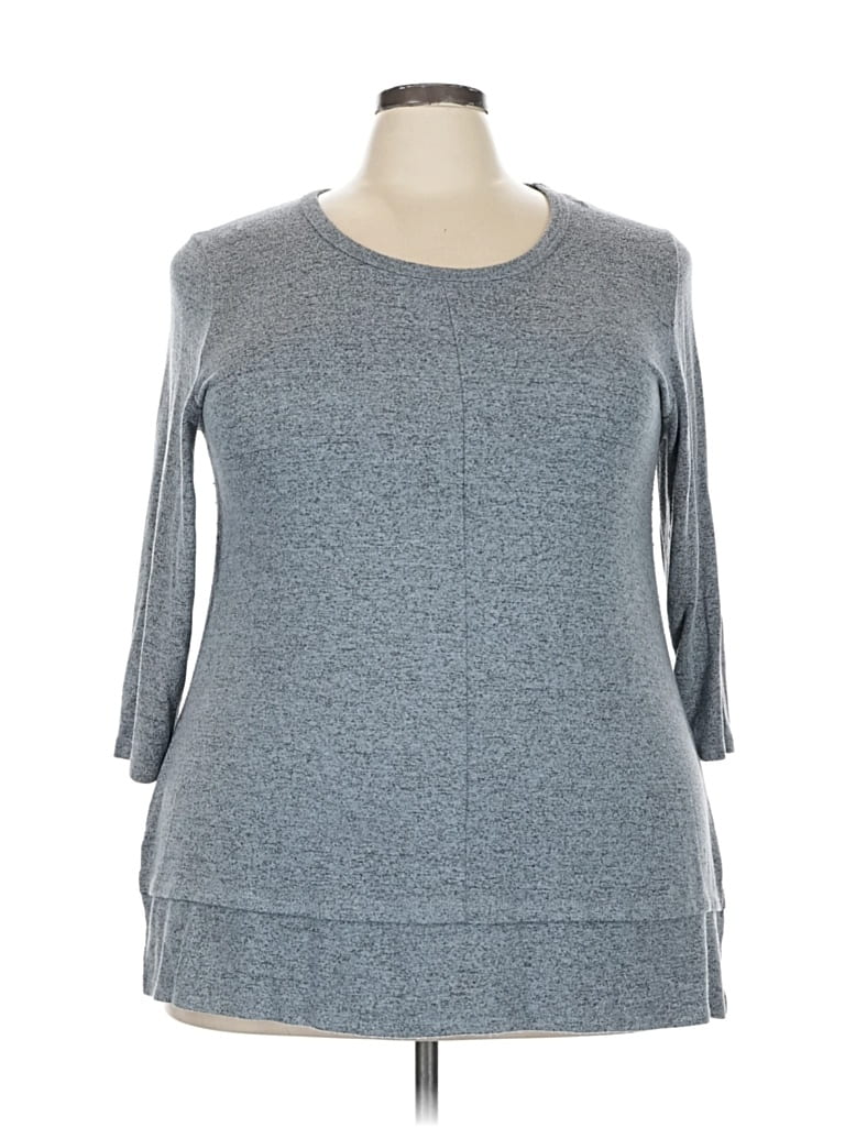 Pre-owned Coin 1804 3/4 Sleeve Top Gray Crew Neck Tops