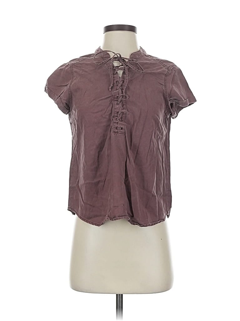 Pre-owned Express Short Sleeve Blouse In Burgundy