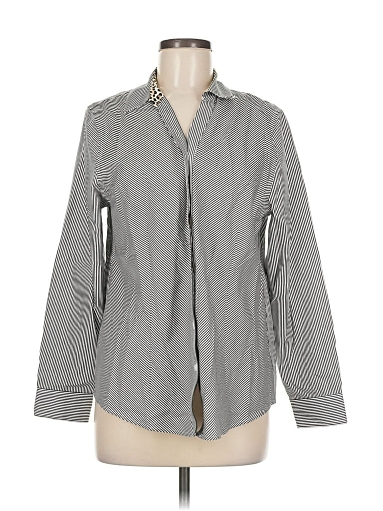 Pre-owned Chico's Long Sleeve Button Down Shirt In Gray