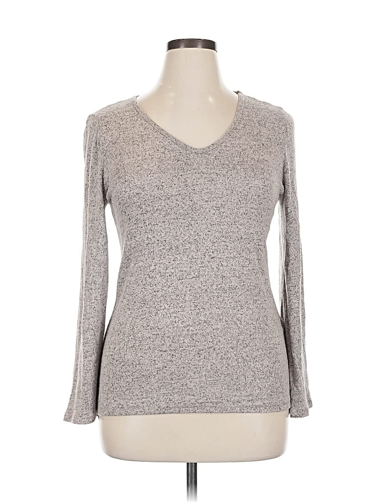 Pre-owned Acting Pro Long Sleeve Top Gray V Neck Tops