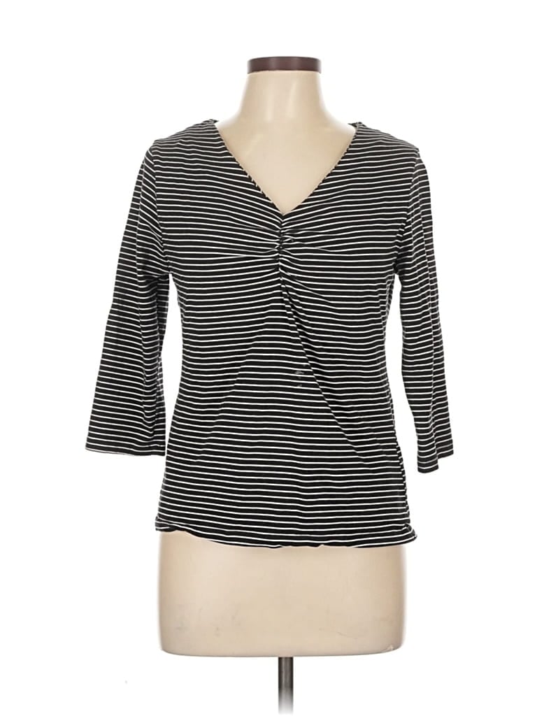 Pre-owned Tahari 3/4 Sleeve Top Black V Neck Tops