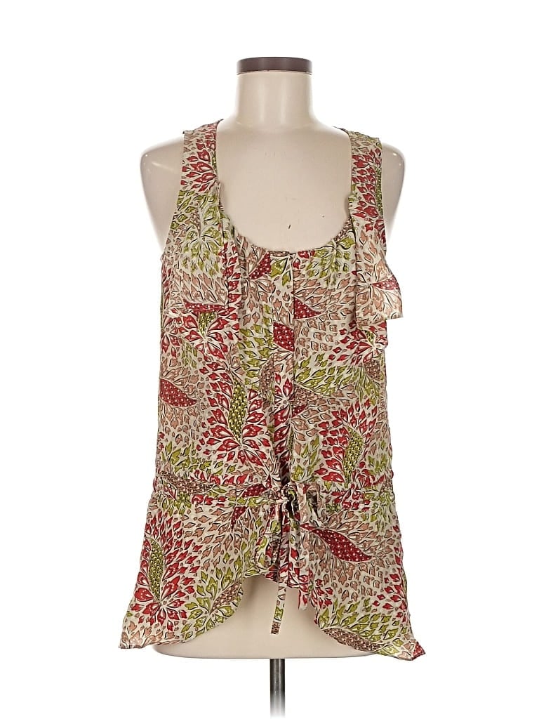 LIL Pre-owned Sleeveless Silk Top Green Halter Neckline Tops