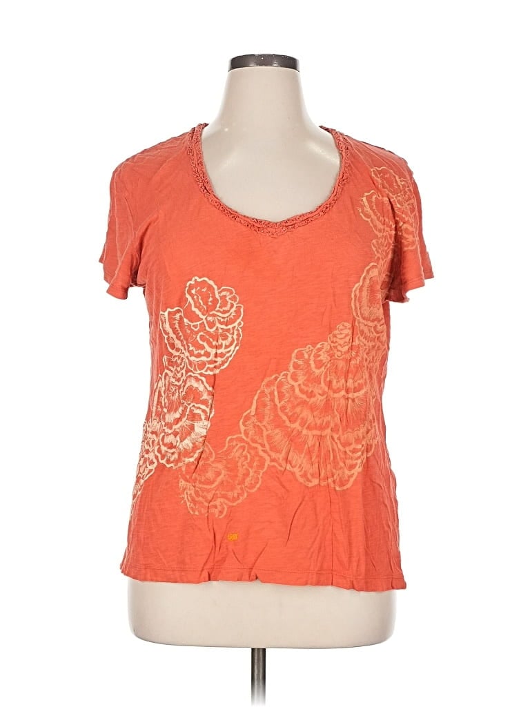 Pre-owned Eddie Bauer Short Sleeve Top Orange Scoop Neck Tops