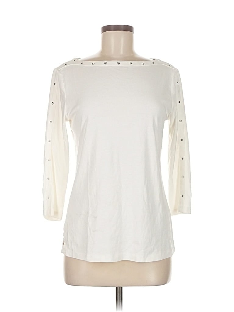 Pre-owned Karen Scott 3/4 Sleeve T-shirt In White