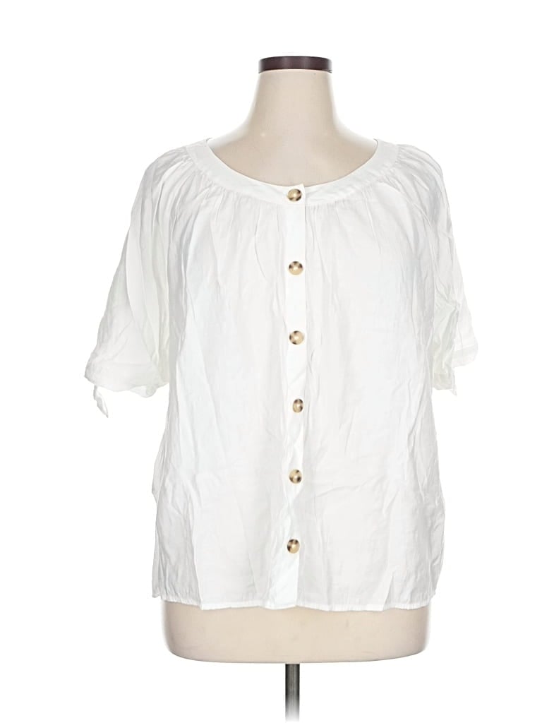 Pre-owned Christopher & Banks Short Sleeve Blouse In White