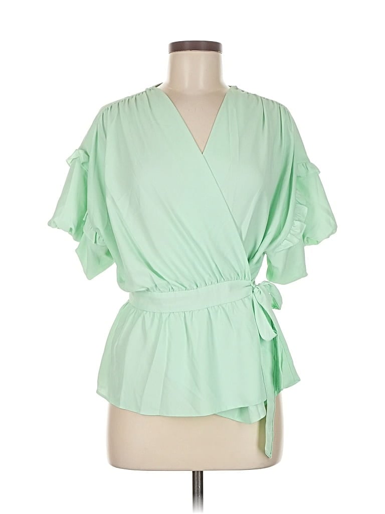 Pre-owned Asos Design Short Sleeve Blouse In Green