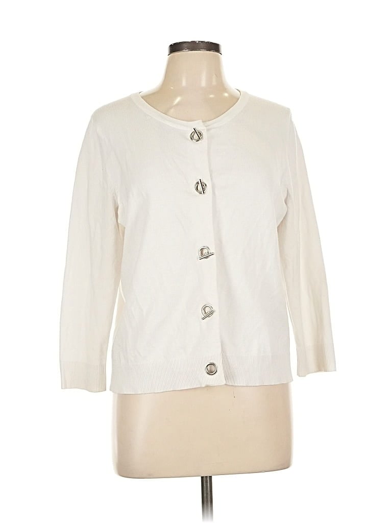 Pre-owned Carmen Marc Valvo Cardigan Sweater In White