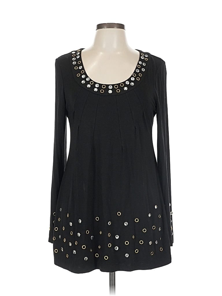 Pre-owned Inc International Concepts Long Sleeve Top Black Keyhole Neckline Tops