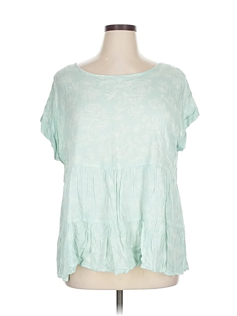 Pre-owned True Craft Short Sleeve Blouse In Green