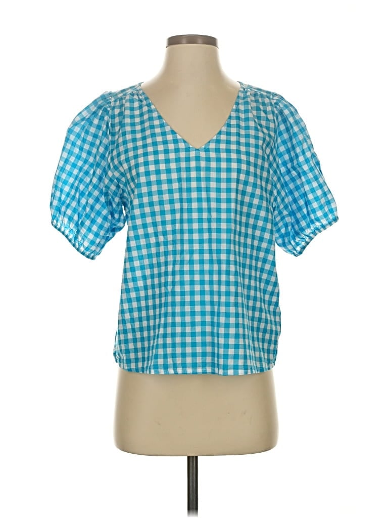 Pre-owned J.crew Factory Store Short Sleeve Blouse In Blue
