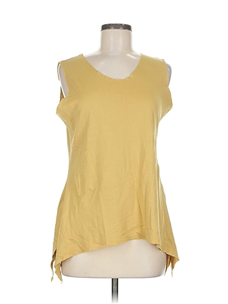 PLANET BY LAUREN G Pre-owned Sleeveless Top Yellow Solid Pattern Scoop Neck Tops