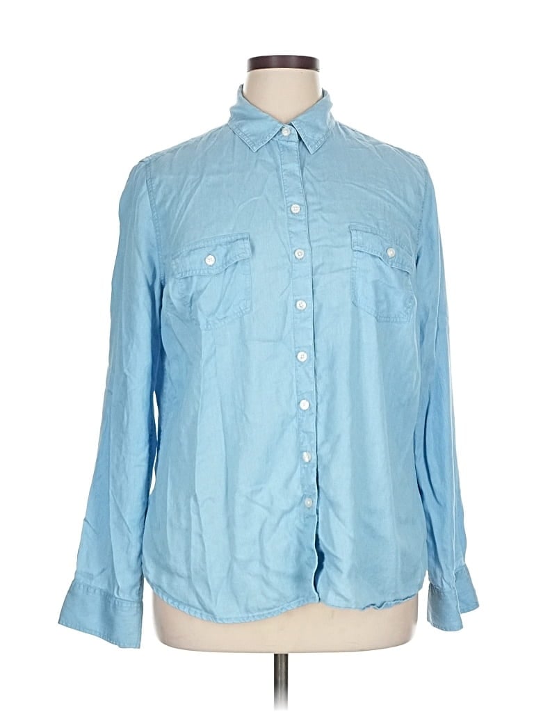 Pre-owned Crown & Ivy Long Sleeve Button Down Shirt In Blue