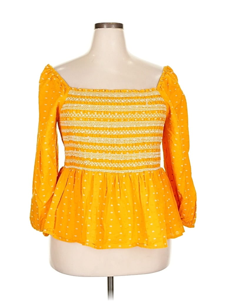 Pre-owned Crown & Ivy 3/4 Sleeve Blouse In Yellow