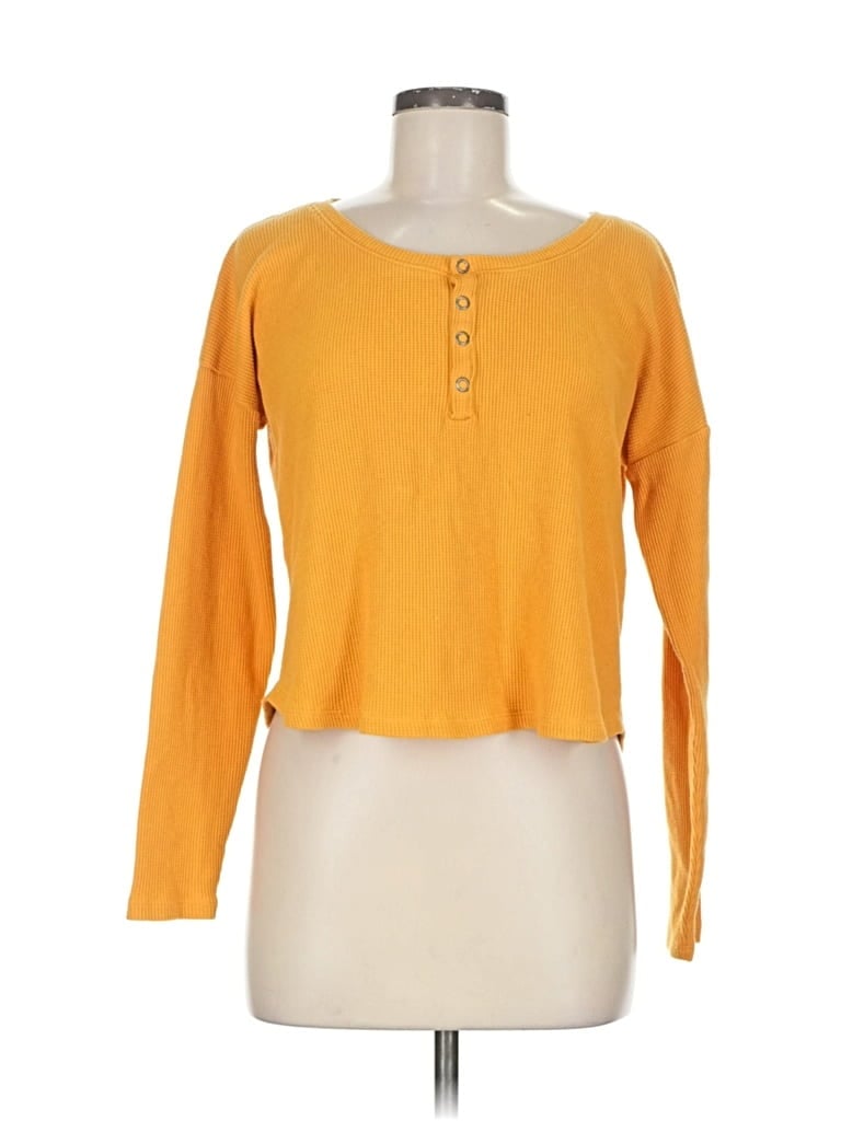 Pre-owned Hollister Long Sleeve Henley Shirt In Yellow