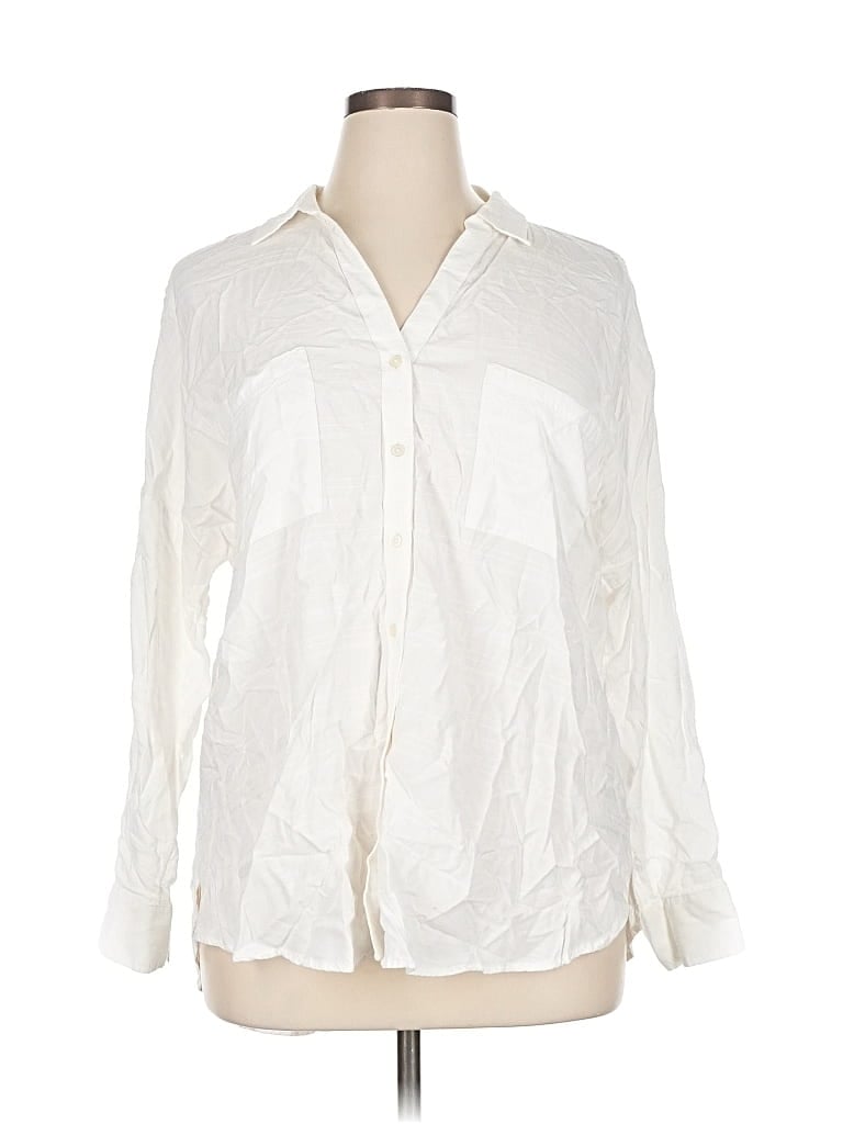 Pre-owned Ann Taylor Loft Outlet Long Sleeve Button Down Shirt In White