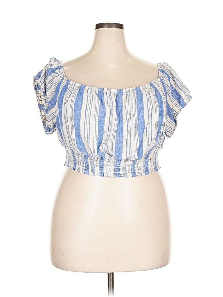 Pre-owned Torrid Short Sleeve Top Blue Strapless Neckline Tops