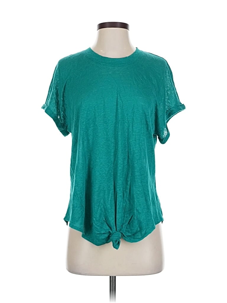 Pre-owned Lou & Grey For Loft Short Sleeve Top Teal Keyhole Neckline Tops In Blue