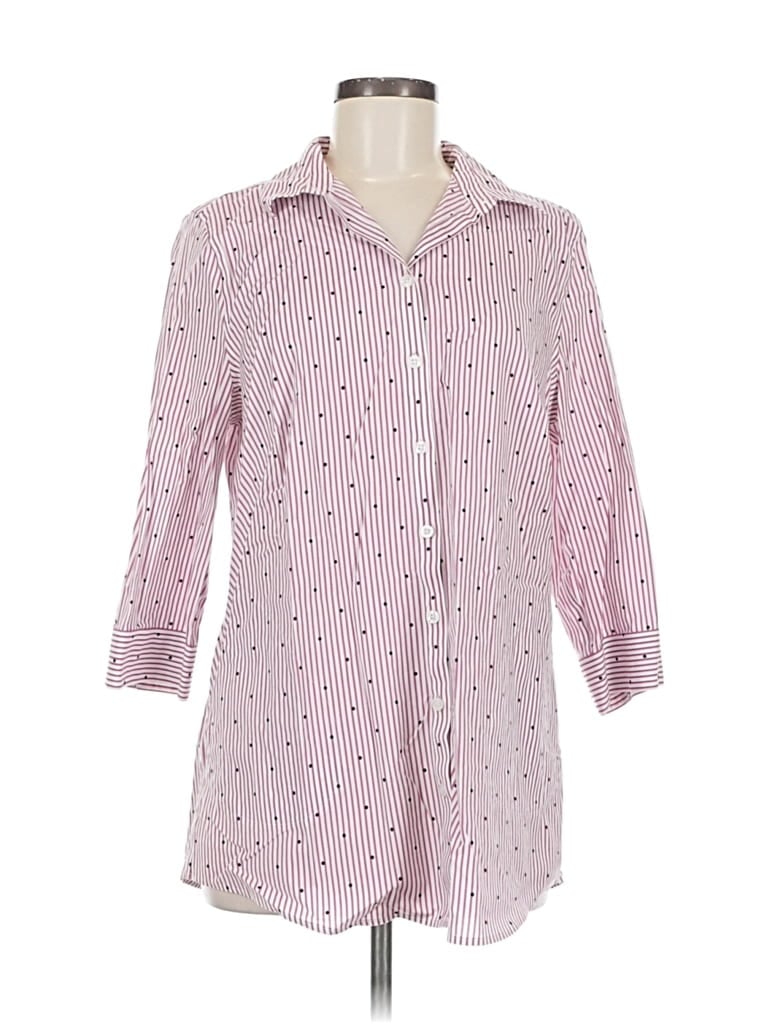 Pre-owned Chico's 3/4 Sleeve Button Down Shirt In Pink
