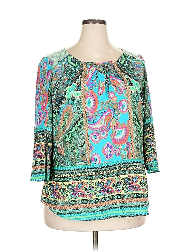 Pre-owned Figueroa & Flower 3/4 Sleeve Blouse In Blue