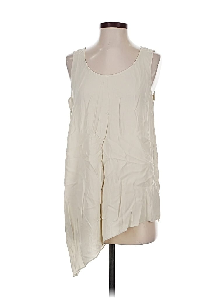 Pre-owned Eileen Fisher Sleeveless Silk Top Ivory One Shoulder Neckline Tops In White