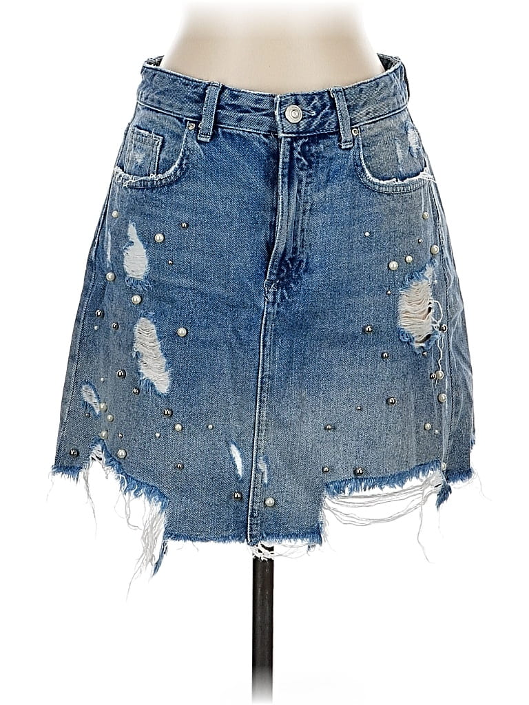Pre-owned Zara Basic Denim Skirt In Blue