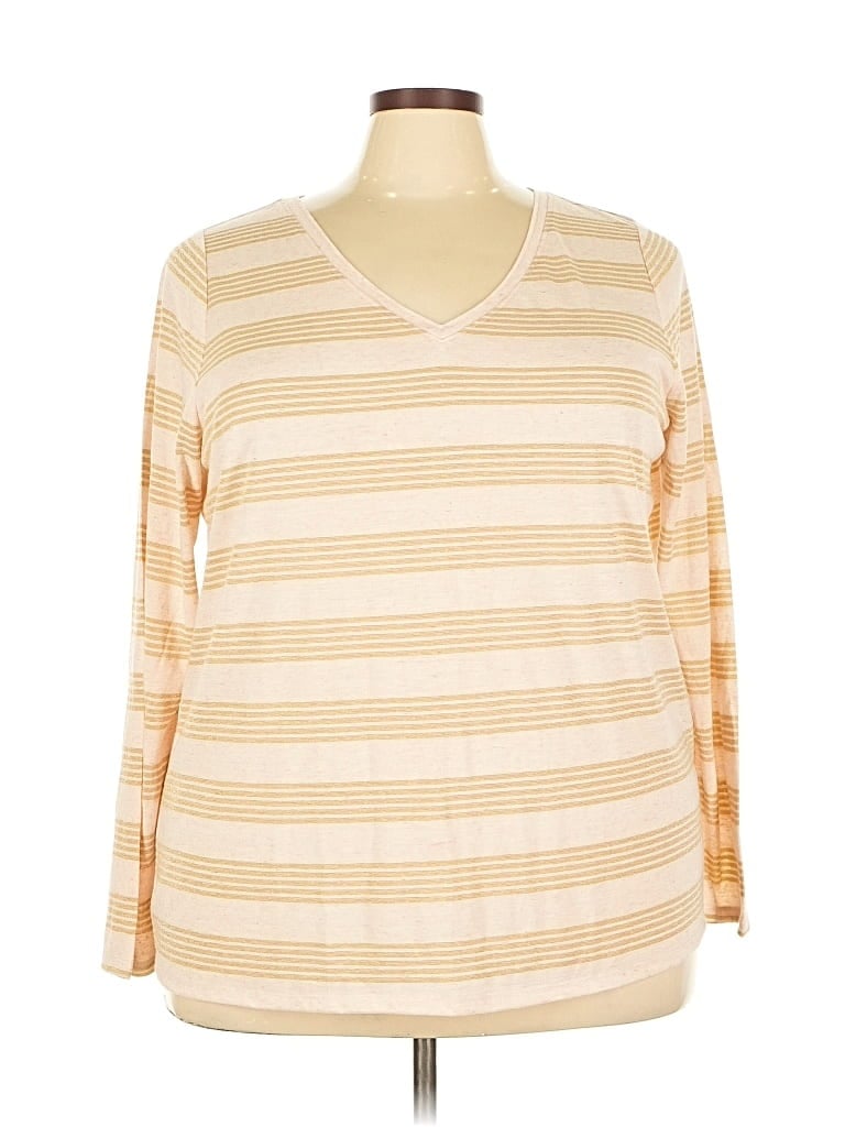 Pre-owned Lane Bryant Long Sleeve Top Tan V Neck Tops In Brown