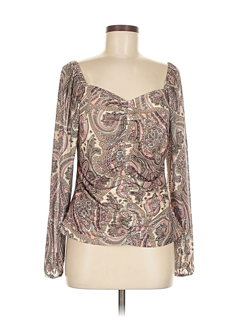 Pre-owned Boston Proper Long Sleeve Blouse In Brown