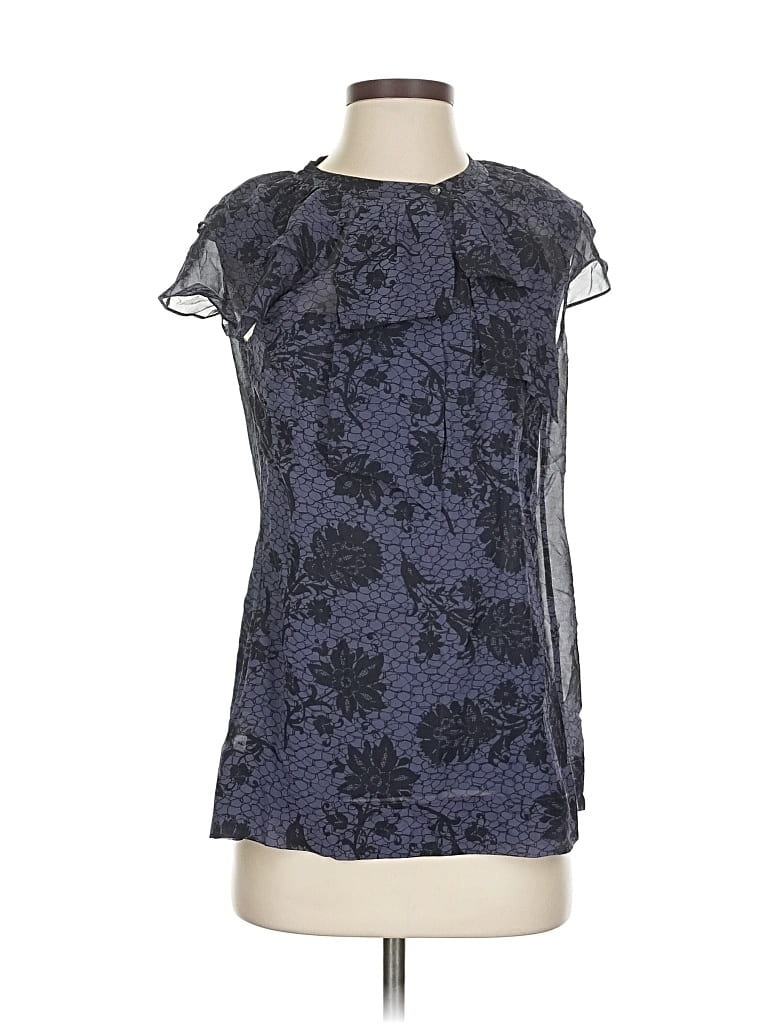 Pre-owned Ann Taylor Short Sleeve Silk Top Blue Keyhole Neckline Tops