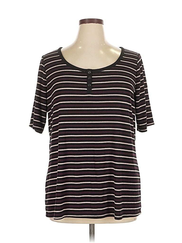 LANE BRYANT Pre-owned Short Sleeve Henley Shirt In Black