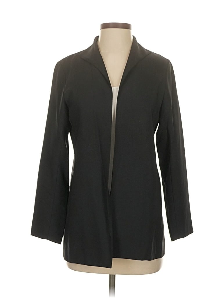 Pre-owned Eileen Fisher Wool Blazer Jacket In Black