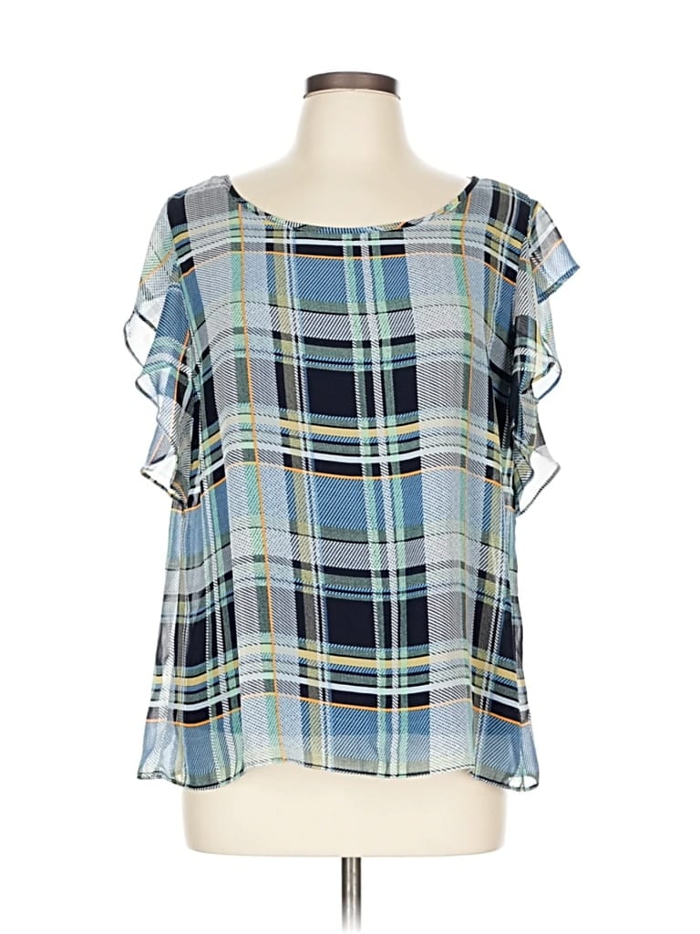 Pre-owned Vince Camuto Short Sleeve Blouse In Blue