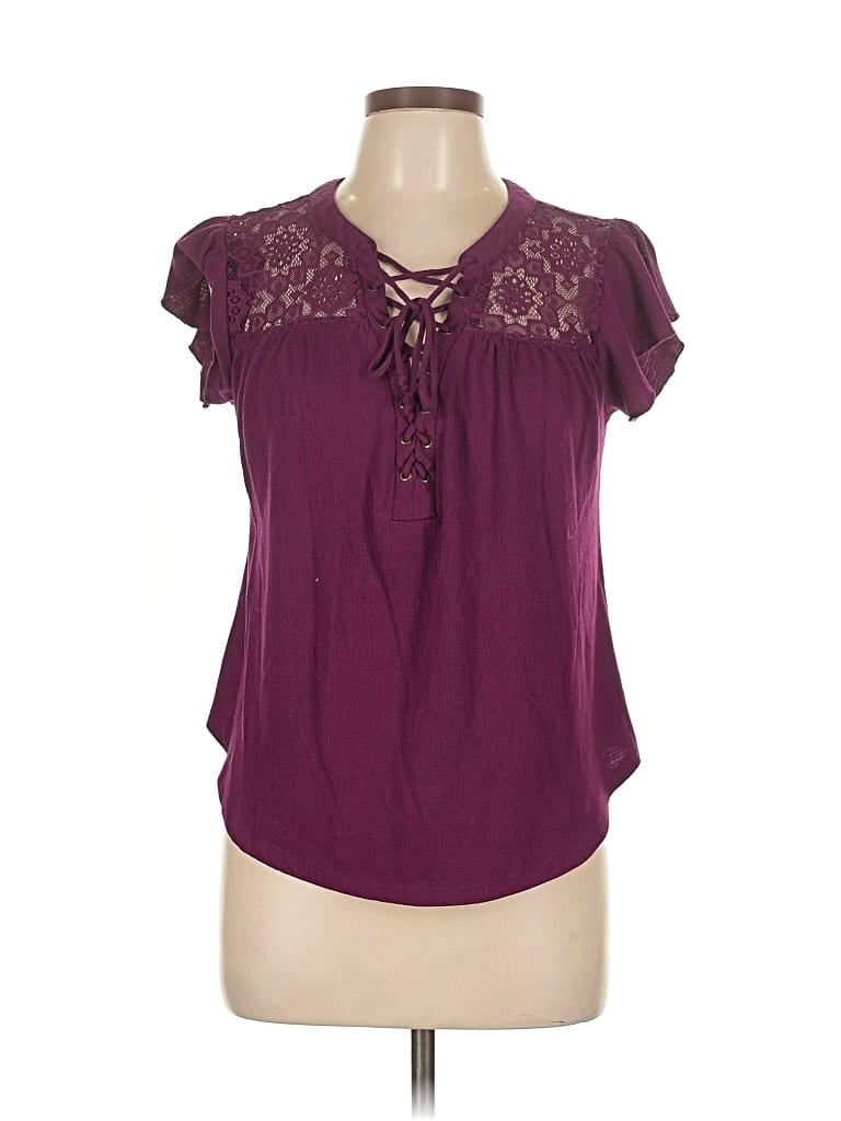 Pre-owned No Boundaries Short Sleeve Blouse In Burgundy
