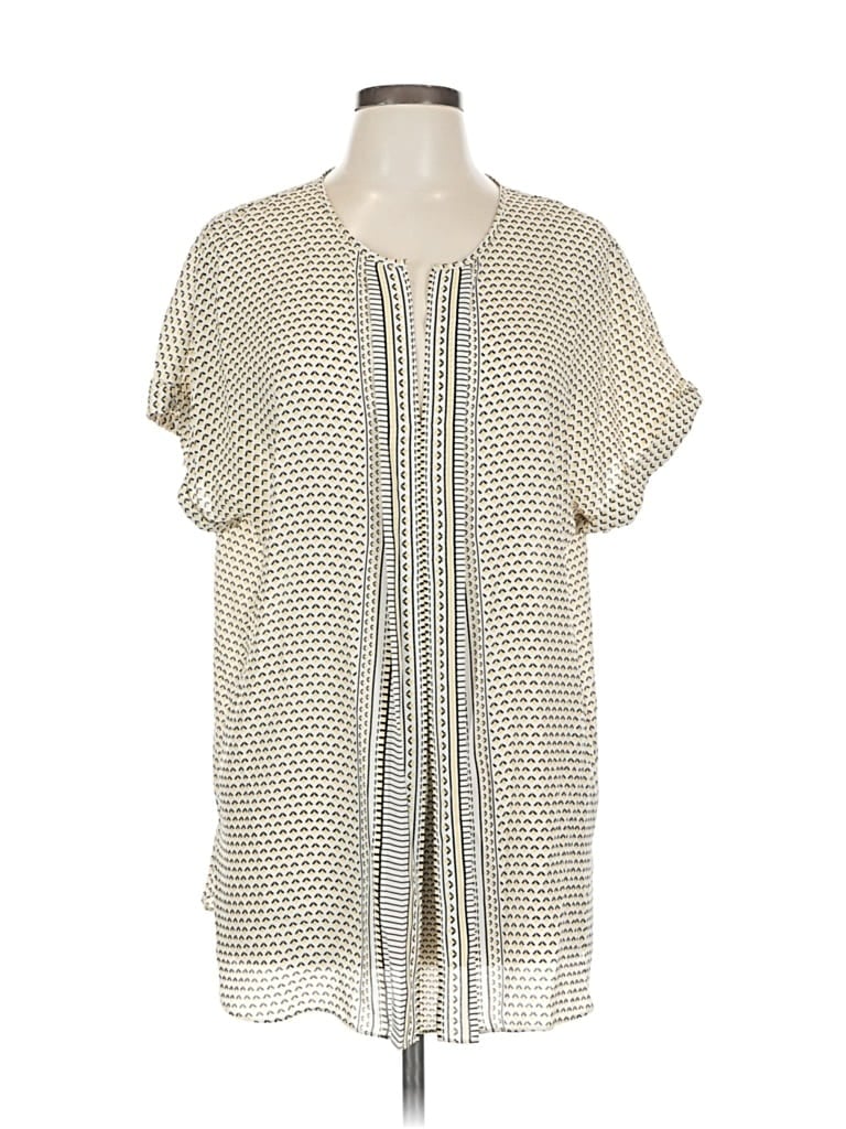 Pre-owned Max Studio Short Sleeve Blouse In White