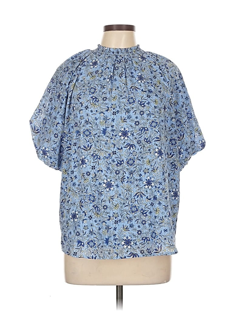 Pre-owned Ann Taylor Loft Short Sleeve Blouse In Blue
