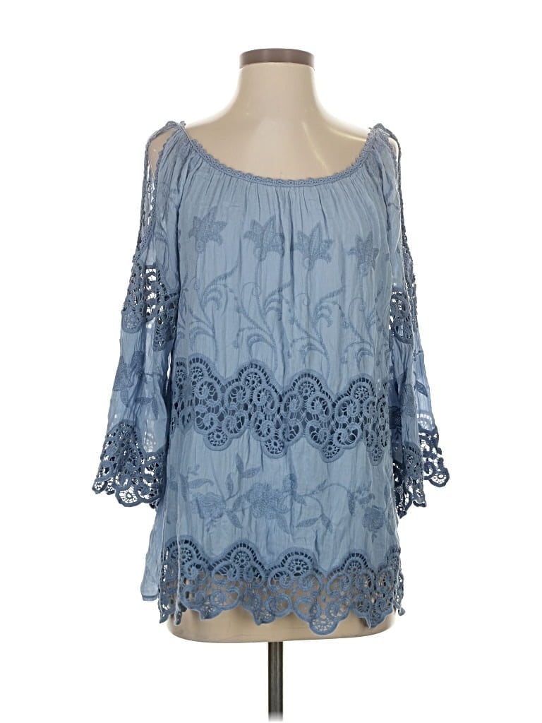 Pre-owned Unbranded Short Sleeve Blouse In Blue