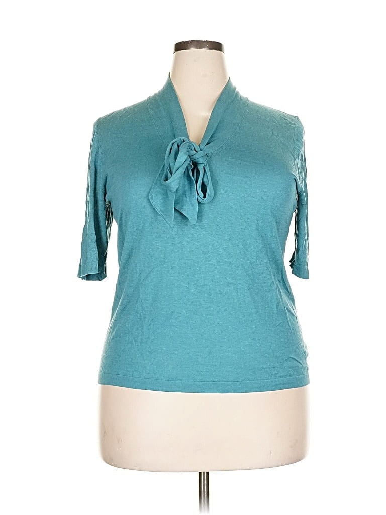 Pre-owned Carlisle Short Sleeve Top Teal Cowl Neck Tops In Blue