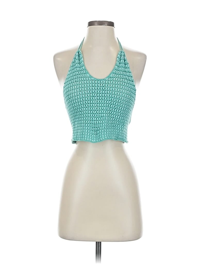 Pre-owned Cider Sleeveless Top Teal Halter Neckline Tops In Blue