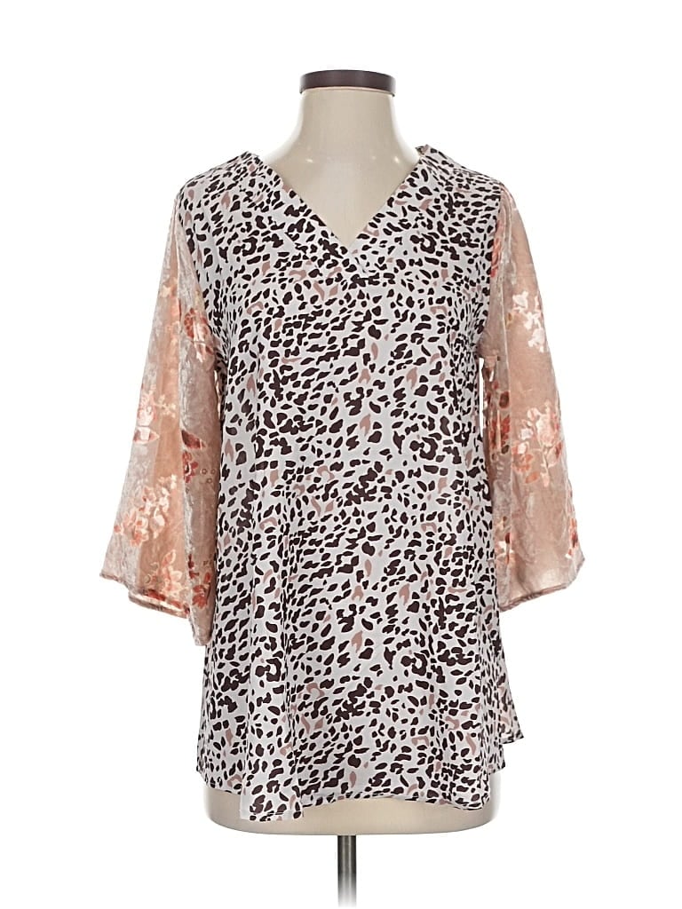 Pre-owned Grace & Emma 3/4 Sleeve Blouse In Brown