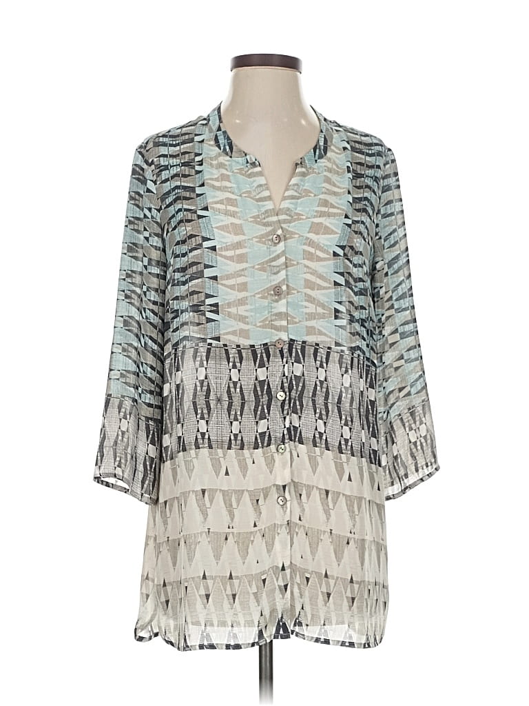 Pre-owned Nic + Zoe 3/4 Sleeve Blouse In Silver