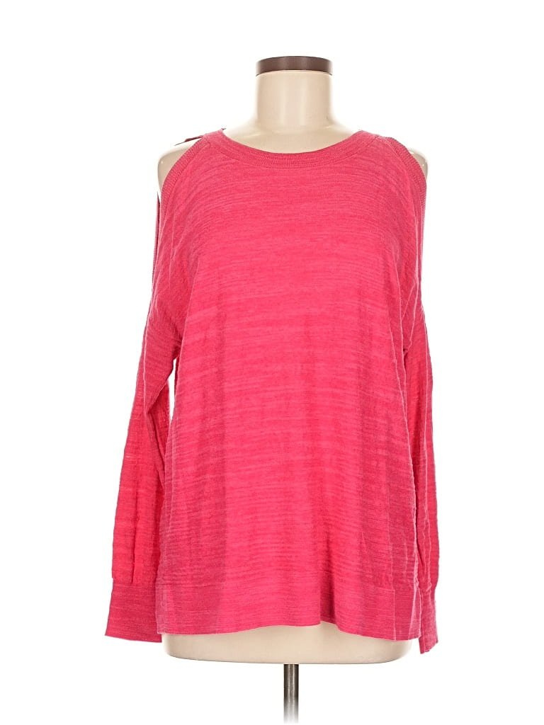 Pre-owned Ann Taylor Loft Long Sleeve Top Red Cold Shoulder Neckline Tops