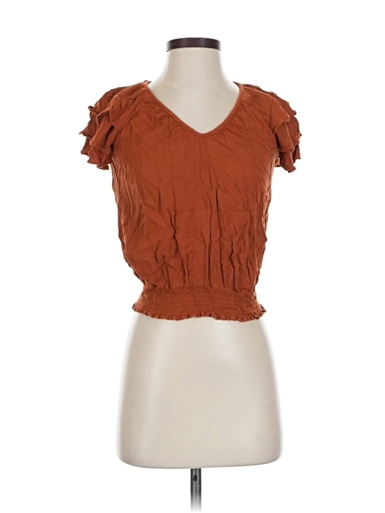 Click to view more detailed imagery on our partner's website Pre-owned Express Short Sleeve Top Brown Sweetheart Neckline Tops