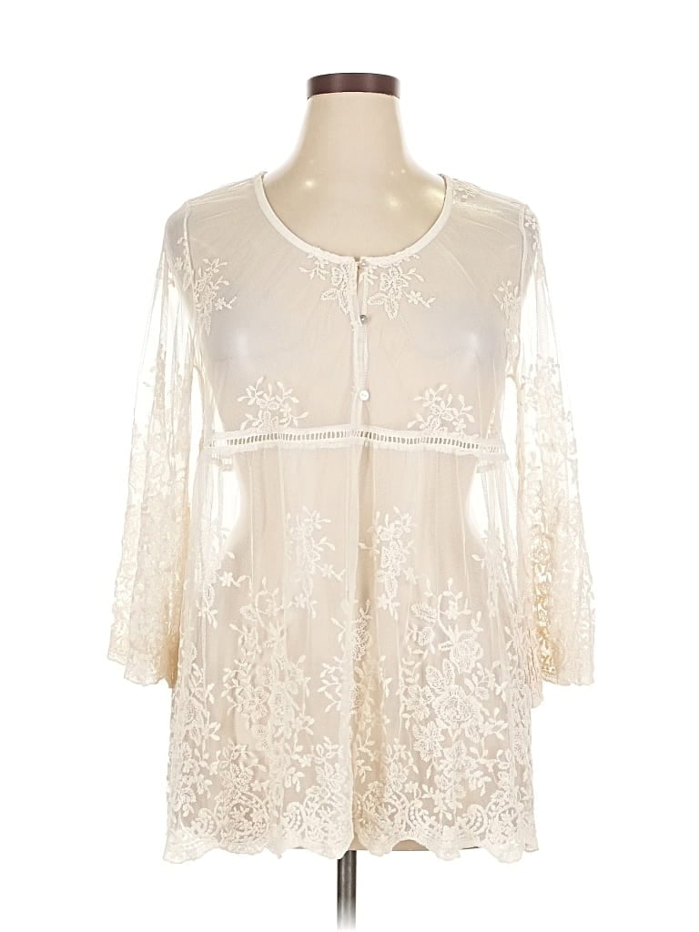 Pre-owned Weekend Suzanne Betro 3/4 Sleeve Blouse In White