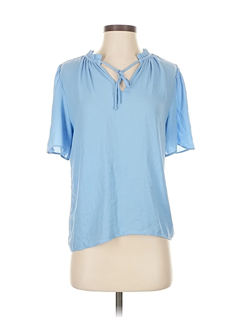 Pre-owned Ann Taylor Loft Short Sleeve Blouse In Blue