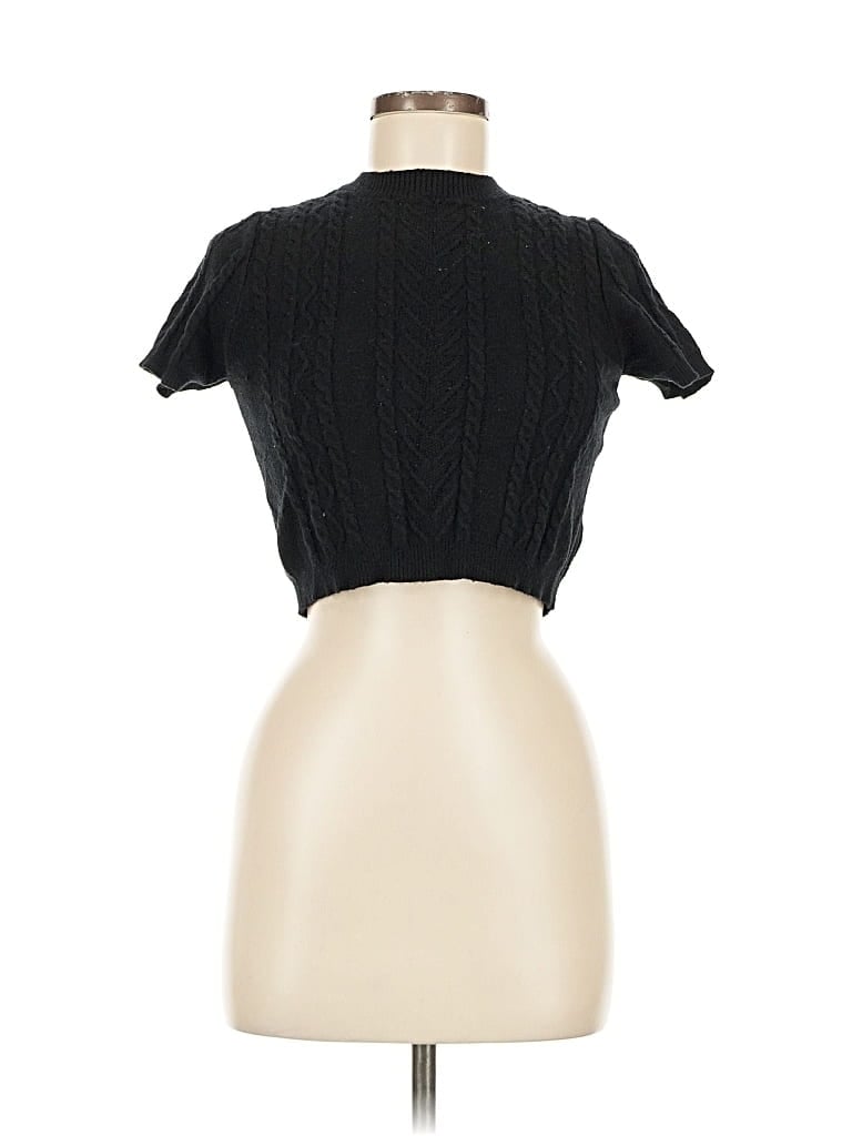 Pre-owned Chocolate Short Sleeve Top Black Mock Neckline Tops
