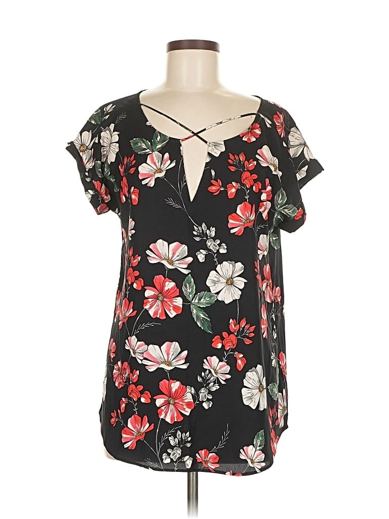 Pre-owned Express Short Sleeve Blouse In Black