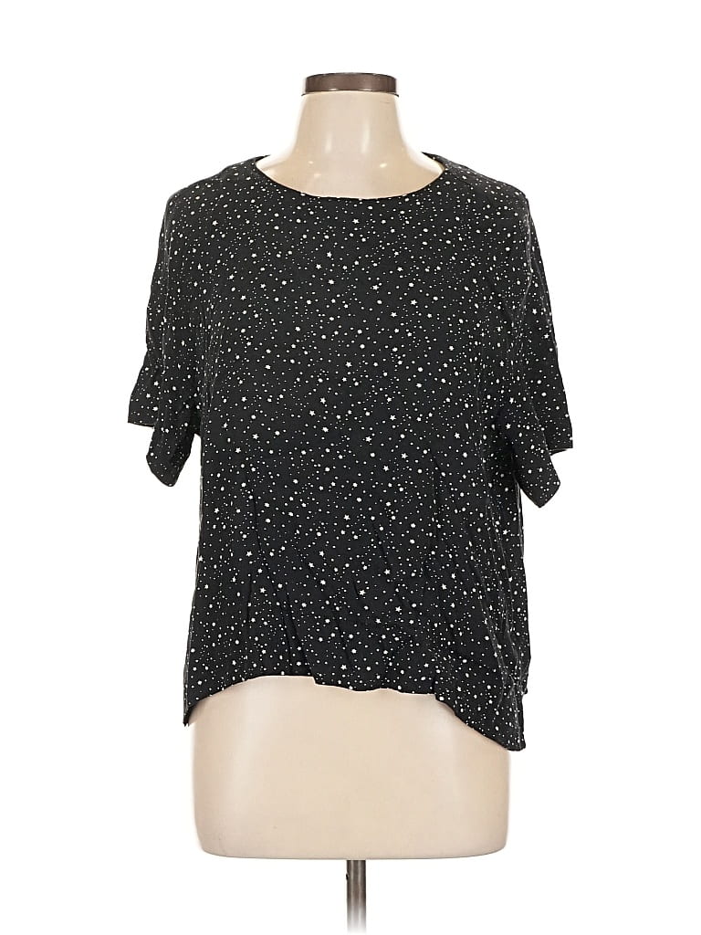 Pre-owned H&m Short Sleeve Top Black Stars Pattern Crew Neck Tops
