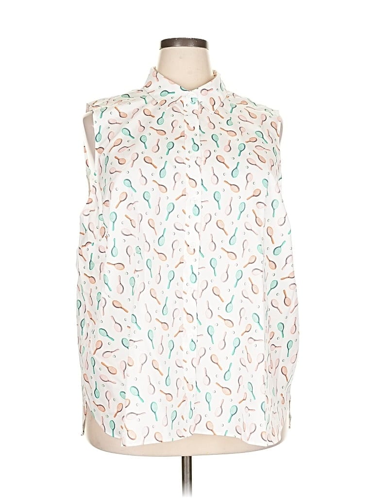 Pre-owned Lands' End Sleeveless Button Down Shirt In White