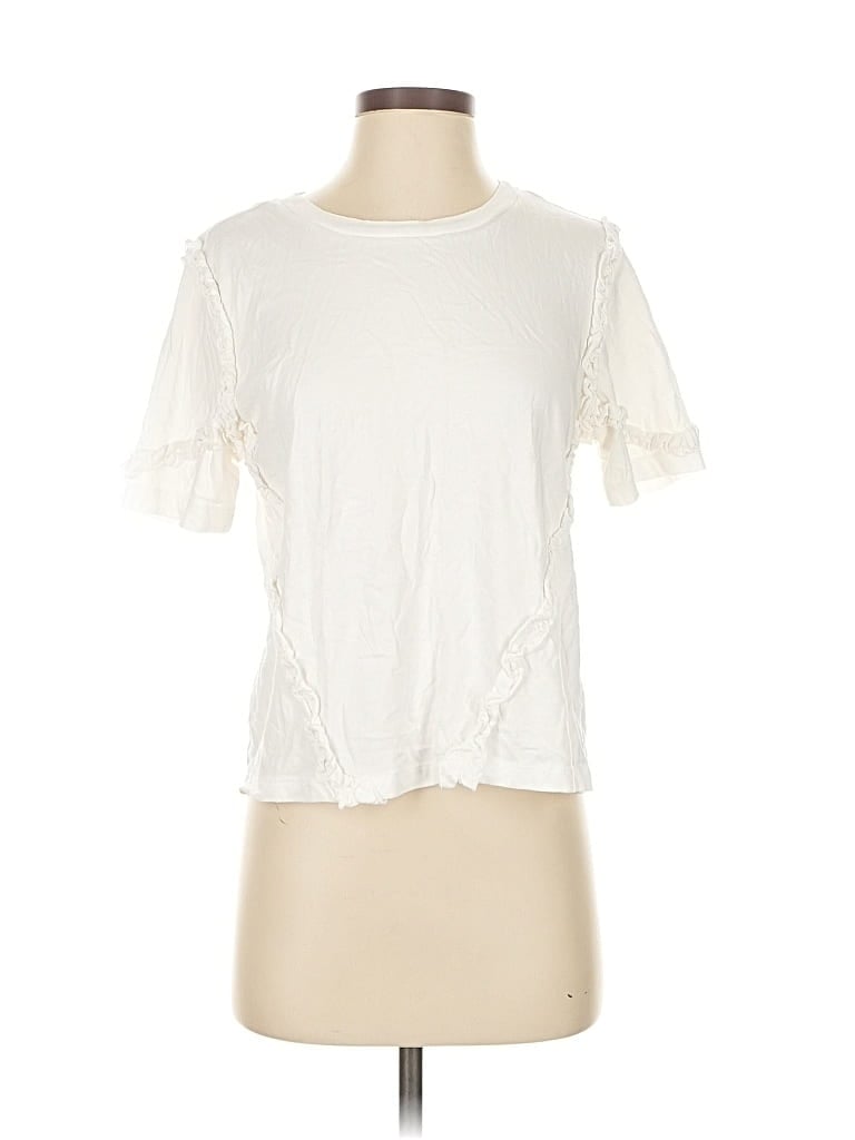 Pre-owned H&m Short Sleeve Top Ivory Keyhole Neckline Tops In White