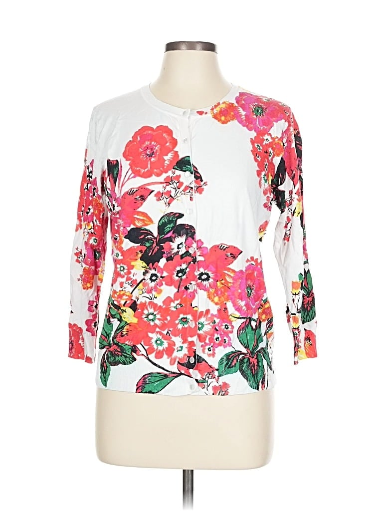 Pre-owned Cable & Gauge Cardigan Sweater In White